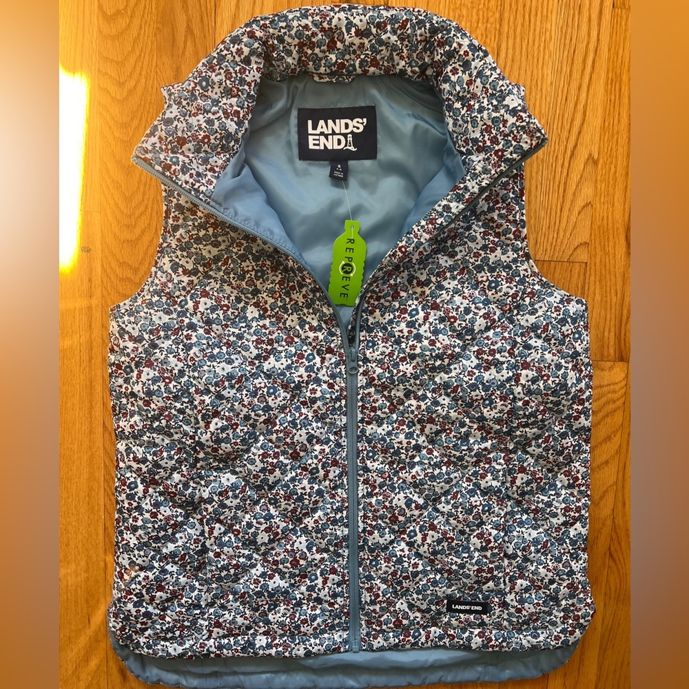 Lands' End Blue and White Patterned Vest